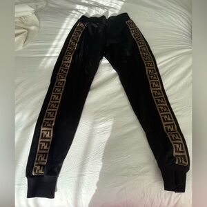 Fendi Black Joggers with Brown Logo Trim